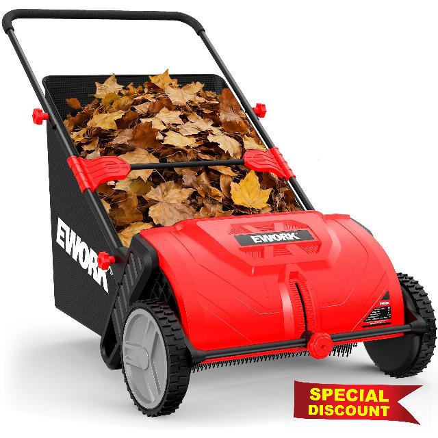 EWORK Push Lawn Sweeper (Red-22 Inch)