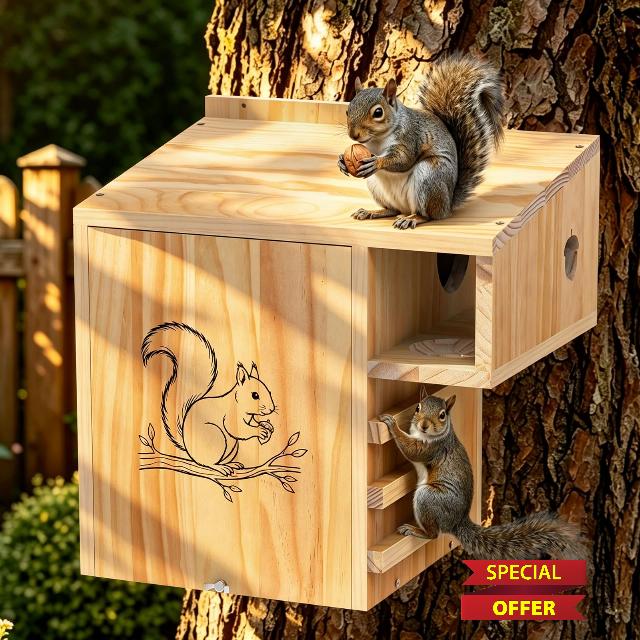 Large Squirrel Houses for Outside Wooden Squirrel Boxes with Predator Guard                                                          Squirrel Nesting Box Kit for Tree Fence Backyard Wildlife Squirrels Home