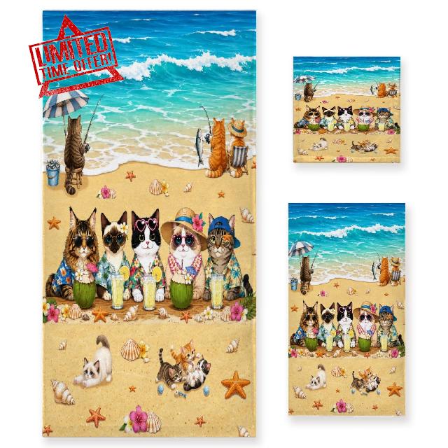 Cat Beach Towel Set