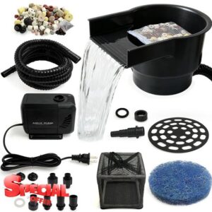 Pond Waterfall Spillway with 8 Inch Wide Weir & 900 GPH Pump                                                          PP Material Smooth Flow Pond Waterfall Box for Garden Water Features & Streams