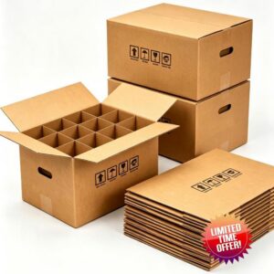 10 Sets Wine Boxes for Moving with Reinforced Cardboard and Handle                                                          (16x11.8x11.8 in) Wine Glass Moving Boxes