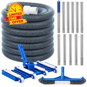 4 Pcs Swimming Pool Cleaning Kit Including Pool Vacuum Head with 1-1/2" x 30 ft Hoses Flexible Head with Wheels and White Pole 14 '' Cleaning Brush for Inground Above Ground Swimming Supply