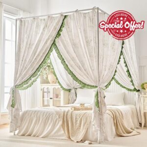 AIKASY Floral Ruffle Bed Canopy Curtains