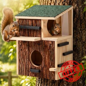Yaocom 15.75" Tall Outdoor Large Wooden Squirrel House