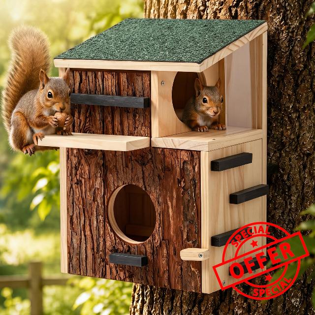 Yaocom 15.75" Tall Outdoor Large Wooden Squirrel House