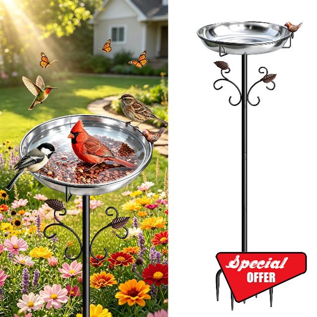 50" Tall Stainless Steel Bird Bath for Outside