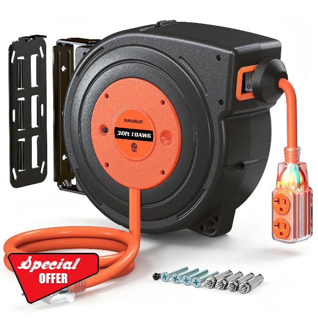 SURAIELEC 20AMP Retractable Extension Cord Reel