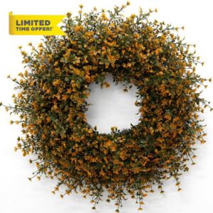 26 Inch Fall Boxwoods Wreaths for Front Door Large Wreath Home Decor                                                          Artificial Autumn Wreath Porch Window Farmhouse Door Decoration Harvest Thanksgiving Indoor Outdoor Wreath Hanging Deco
