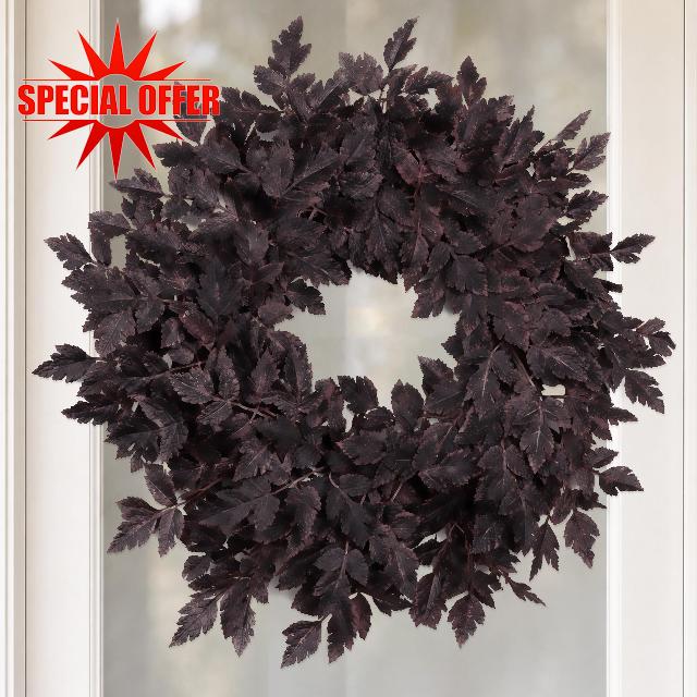 Fall Wreath for Front Door- 24 Inch Fall Decor Plum Leaves Halloween Wreath                                                          Fall Decorations for Home