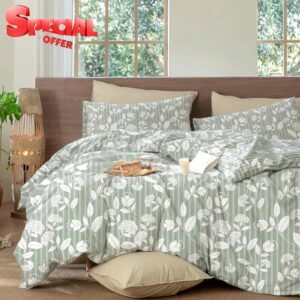 Green Floral Duvet Cover Set Queen Size