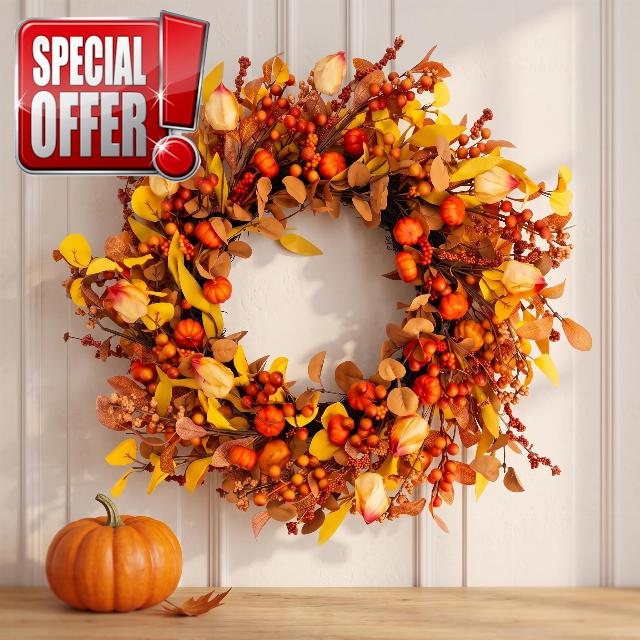 26" Fall Wreath for Front Door Pumpkin Artificial Wall Decor Autumn                                                          Holiday Decor