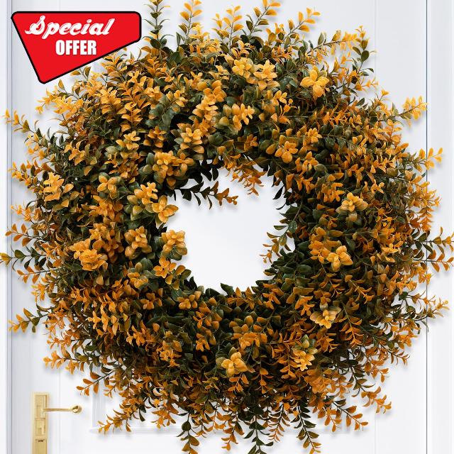 26 Inch Fall Wreaths for Front Door Outdoor Boxwoods Wreath                                                          Large Artificial Autumn Wreath Porch Window Farmhouse Door Decoration Harvest Thanksgiving Outside Indoor Wreath Home Deco