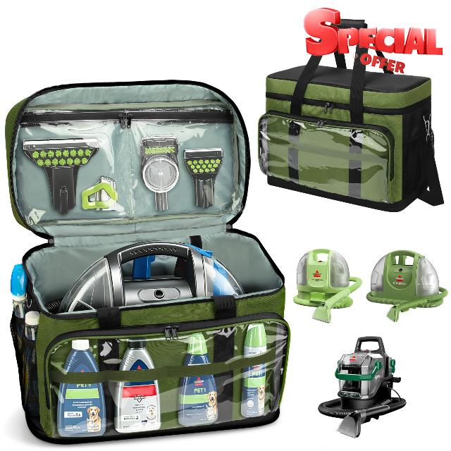 PACMAXI Storage Bag for Bissell Little Green Carpet and Upholstery Cleaner                                                          Polyester bag with multiple pockets holds carpet cleaner