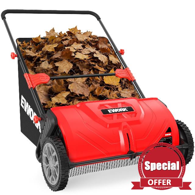 EWORK Push Lawn Sweeper 32-Inch with 4.5 cu.ft. Hopper Bag for Yard Clea
