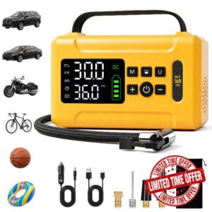Tire Inflator Portable Air Compressor 160 PSI Air Pump for Cars                                                          8000 mAh & 12V DC Dual Powered Fast 30L/min