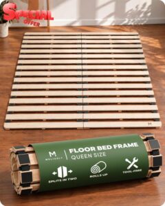 Floor Bed Frame Queen Size (62x82) – Foldable Japanese Futon Bed Frame                                                          0.6" Thick Slats