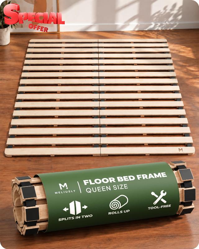 Floor Bed Frame Queen Size (62x82) – Foldable Japanese Futon Bed Frame                                                          0.6" Thick Slats