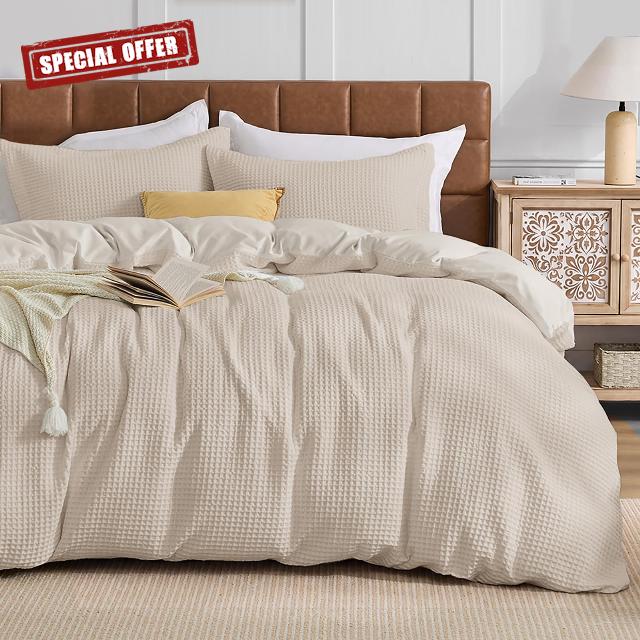 JOLLYVOGUE Waffle Wave Duvet Cover Set Queen Size