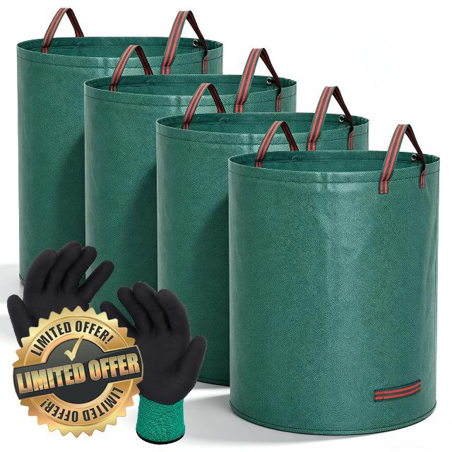 4 Pack 132 Gallon Lawn Bags with Stand Frame Gloves(D31.5