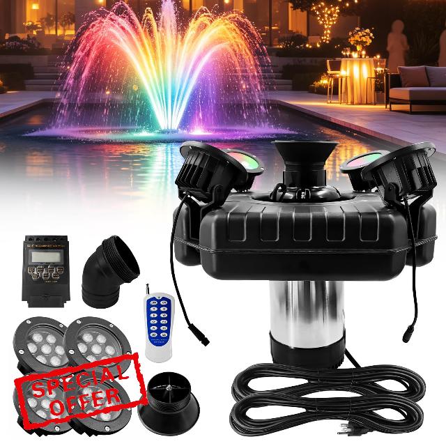 Pond Fountain Aerator with Lights Fireworks Fountain with 4 RGB Lights