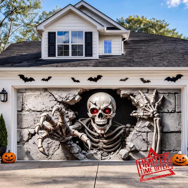 16 x 7 FT Halloween Garage Door Cover