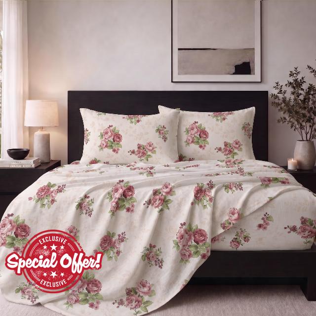 100% Cotton Double Brushed Floral Flannel Sheets
