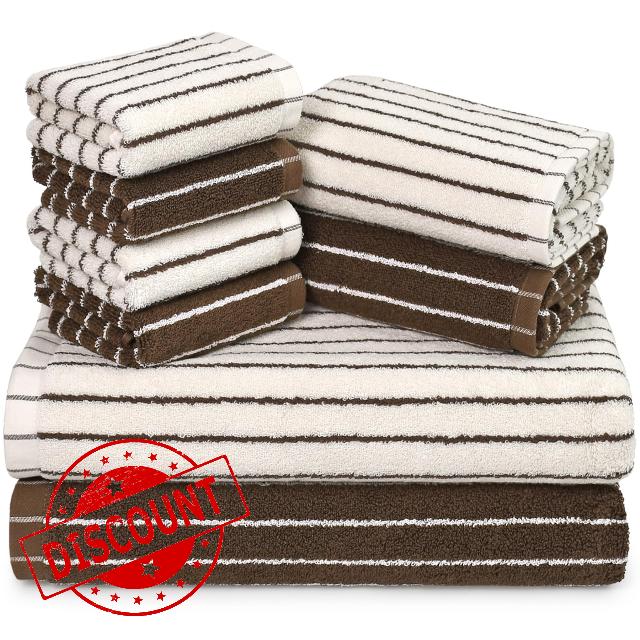 8-Piece Brown and Ivory Towel Set