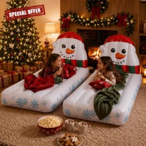 2 Pack 71x40 Inch Christmas Inflatable Mattress Bed for Movie Night Snowman                                                          Xmas Winter Blow up Bed