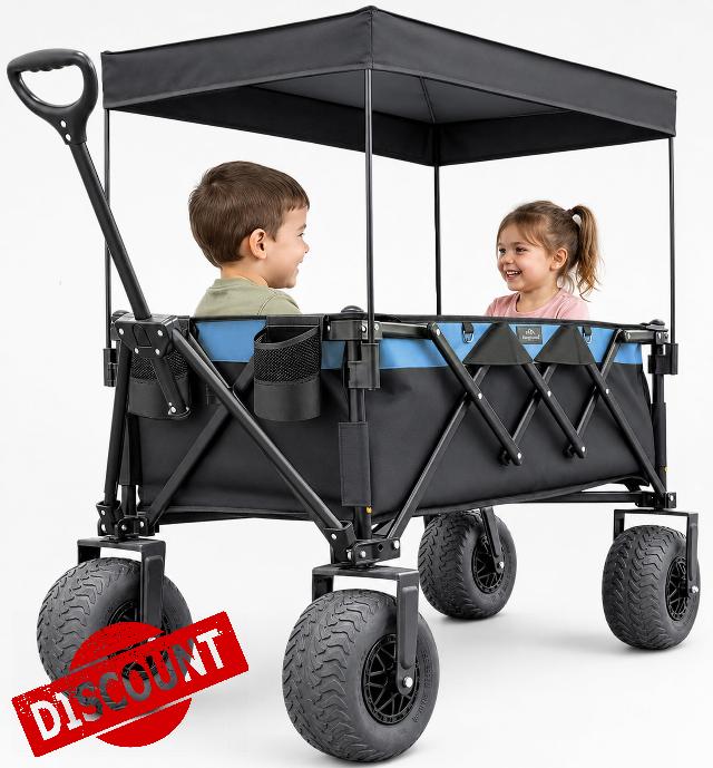 Beach Wagon with Seats & Canopy with Big Air Wheels for Sand                                                          Foldable