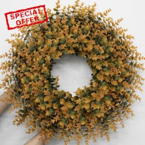 26" Artificial Fall Boxwood Wreath for Front Door Decoration-Orange                                                          Artificial Boxwoods Fall Leaves Outdoor Indoor Autumn Wreath for Home Door Wall Thanksgiving Day Harvest Festival Deco