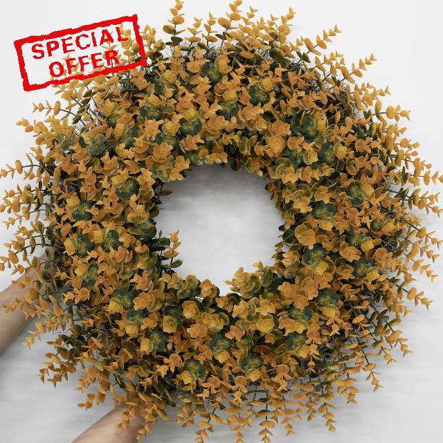 26" Artificial Fall Boxwood Wreath for Front Door Decoration-Orange                                                          Artificial Boxwoods Fall Leaves Outdoor Indoor Autumn Wreath for Home Door Wall Thanksgiving Day Harvest Festival Deco