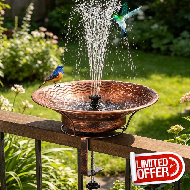 Deck Mounted Bird Bath with Railing Clamp