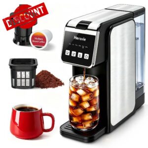 Horavie Hot & Iced Single Serve Coffee Maker for Coffee Pods & Ground                                                          6–16oz Brew Sizes