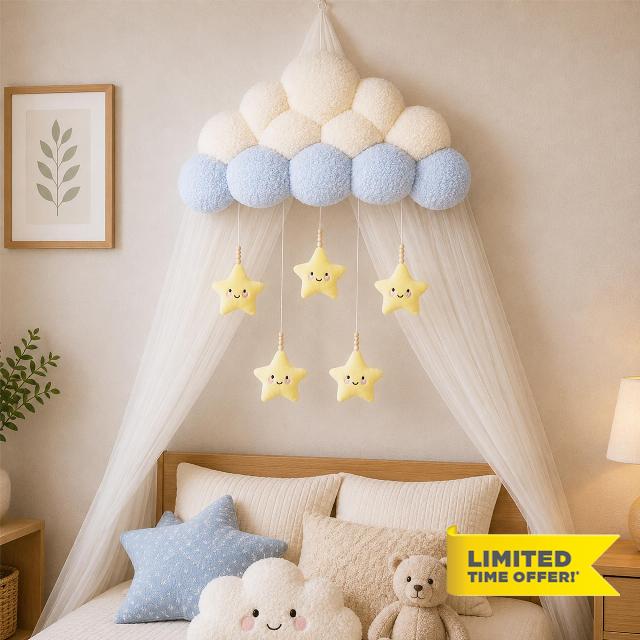 Kids Bed Canopy Cloud with Stars - Hanging Kids Canopy Bed Curtains