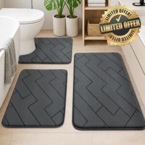 YIHOUSE 3 Piece Bathroom Rug Set - Soft Memory Foam Bath Mat