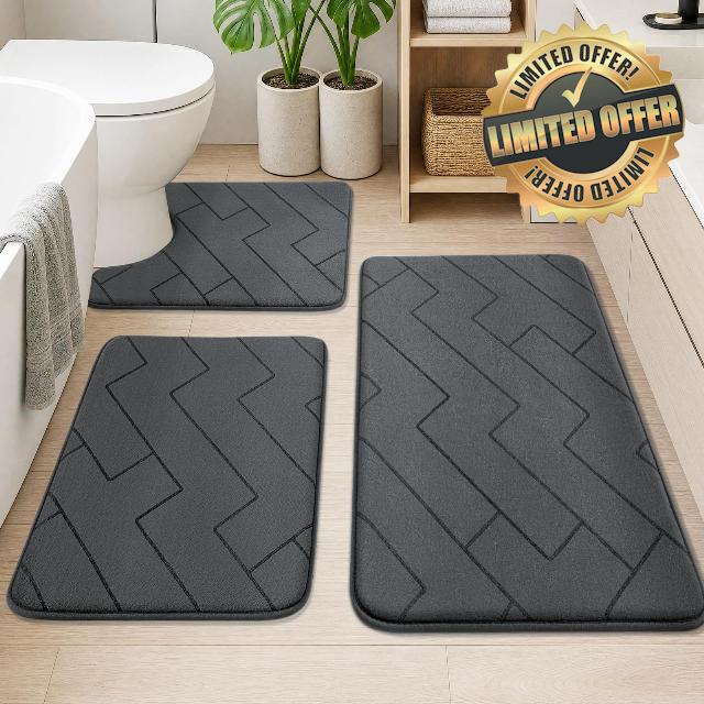 YIHOUSE 3 Piece Bathroom Rug Set - Soft Memory Foam Bath Mat