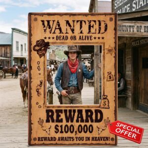 Funrous 5.4 ft Western Wanted Photo Booth Stand up                                                          Life Size Western Cowboy Cowgirl Party Frame Photo Booth Prop for Wild West Rodeo Birthday Indoor Outdoor Decorations