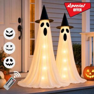 2‑Pack 63" Halloween Decorations Outdoor Indoor with Remote Control                                                          8 Light Modes & Timer