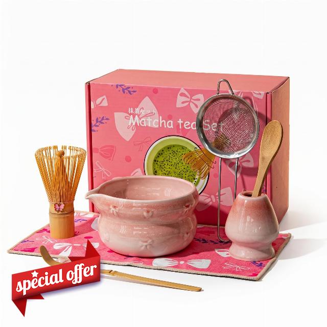 Premium 5-Piece Matcha Set with Bowl and Whisk Ceramic Matcha Tea Set Includes Bamboo Chasen Whisk Holder Chashaku Scoop Sifter Measuring Spoon & Cup Japanese Matcha Making Kit for Tea Ceremony