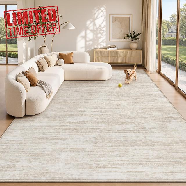 8x10 Area Rugs Living Room Rug: Washable Modern Abstract Rugs Neutral Non Slip Rug Soft Low Pile Indoor Bedroom Carpet for Nursery Office Dining Room Kids Room (Beige