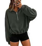 Rexley Women's Quarter Zip Pullover Cinchable Crop Sweatshirt Fall Fleece | 1/4 Zip Pullover No H...