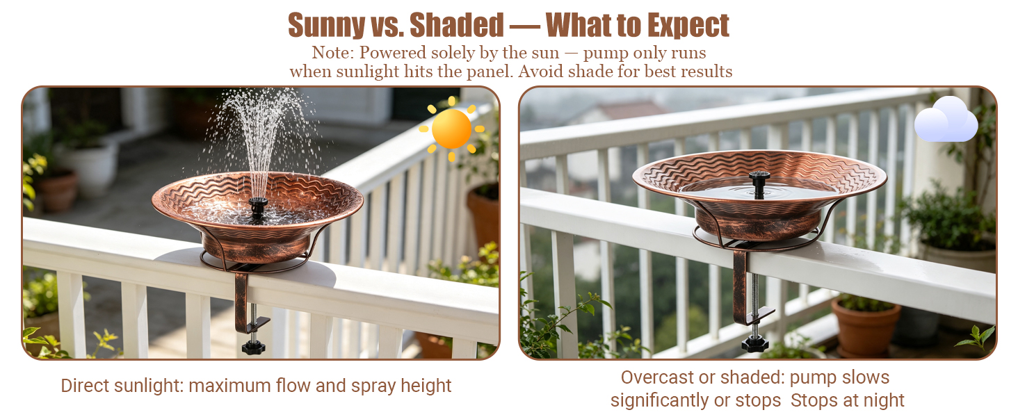 solar fountain bird bath railing