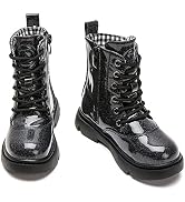 DADAWEN Boys Girls Waterproof Lace Up Glitter Mid Calf Combat Boots With Side Zipper for Toddler/...
