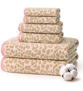 REDKISS Leopard Print Towel Set of 6,100% Cotton Bathroom Towels,Quick Dry & Absorbent,2 Bath Tow...