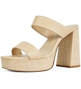 Modatope Platform Heels for Women Square Open Toe Chunky Heel Platform Sandals Two Strap Slip On ...