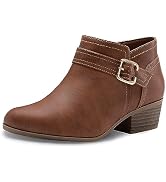 Athlefit Women's Chunky Low Heel Ankle Boots Classic Almond Toe Slip On Elastic Short Booties
