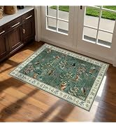 Entryway Rug 2x3 Washable Non Slip Vintage Door Mat Indoor Entrance,Blue | Farmhouse Navy Low Pil...