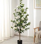 BLOSMON Fake Flowers Centerpieces for Tables, Beige Mums for Dining Room | With Metal Vase 12 Ste...