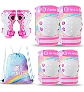 SULIFEEL Kids Knee Pads Elbow Pads and Wrist Guards Set - 3-Pack Protective Gear with Drawstring ...