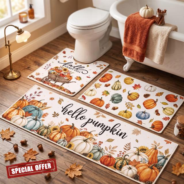 Junkin 3 Pcs Fall Bathroom Rug Set